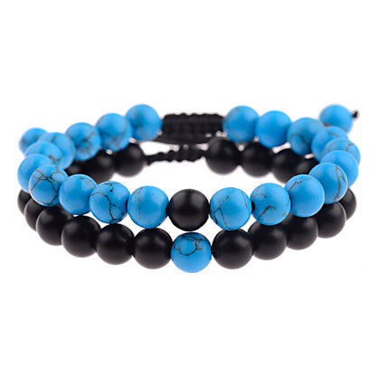 2PCS/Set Distance Bracelet For Women Men Natural Stone Yoga Energy Beaded Couple Stretch Bracelets 8MM