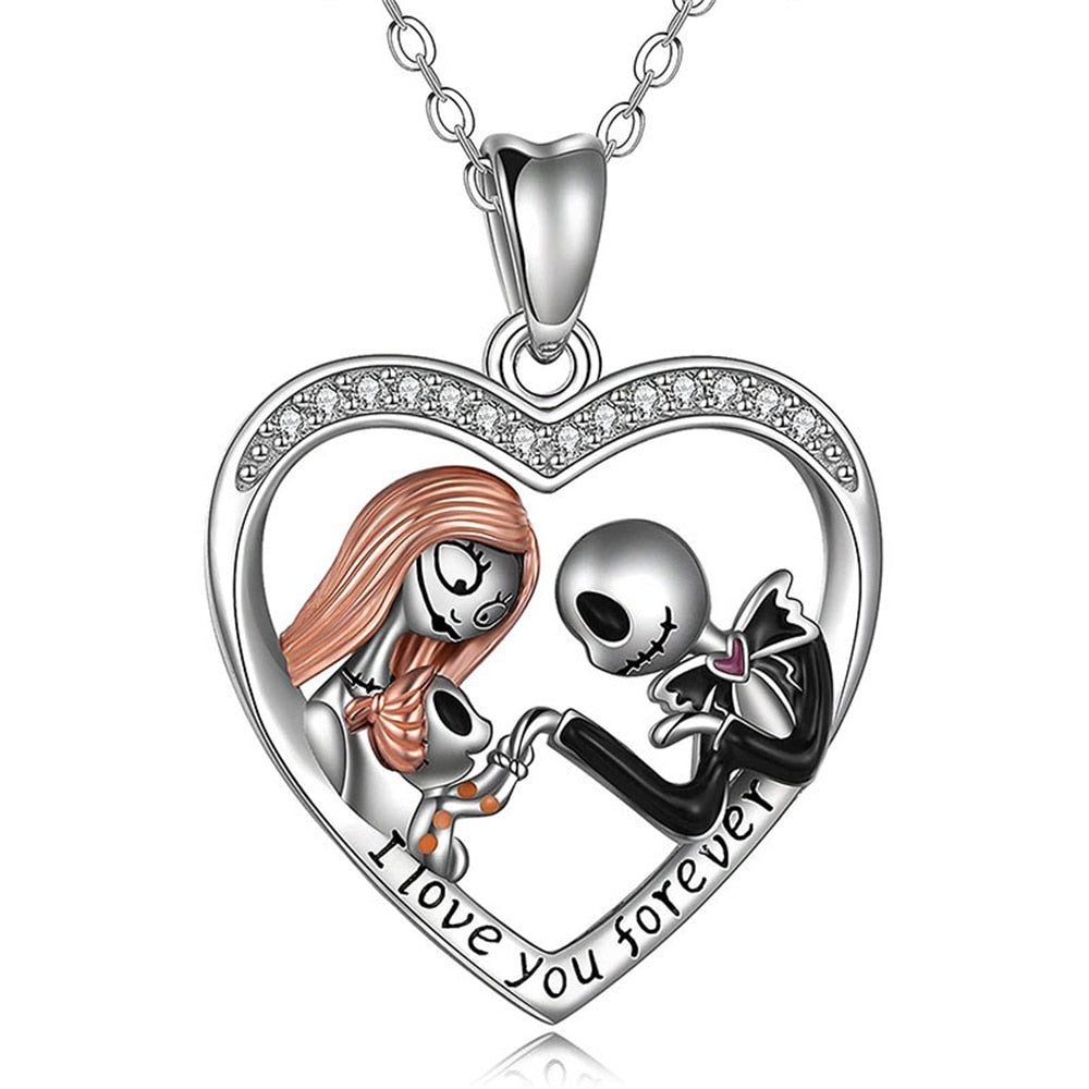 Nightmare Halloween Necklace Gifts Sterling Silver Jack Infinity Heart Pendant Necklace Crystal Zircon Heart Necklaces