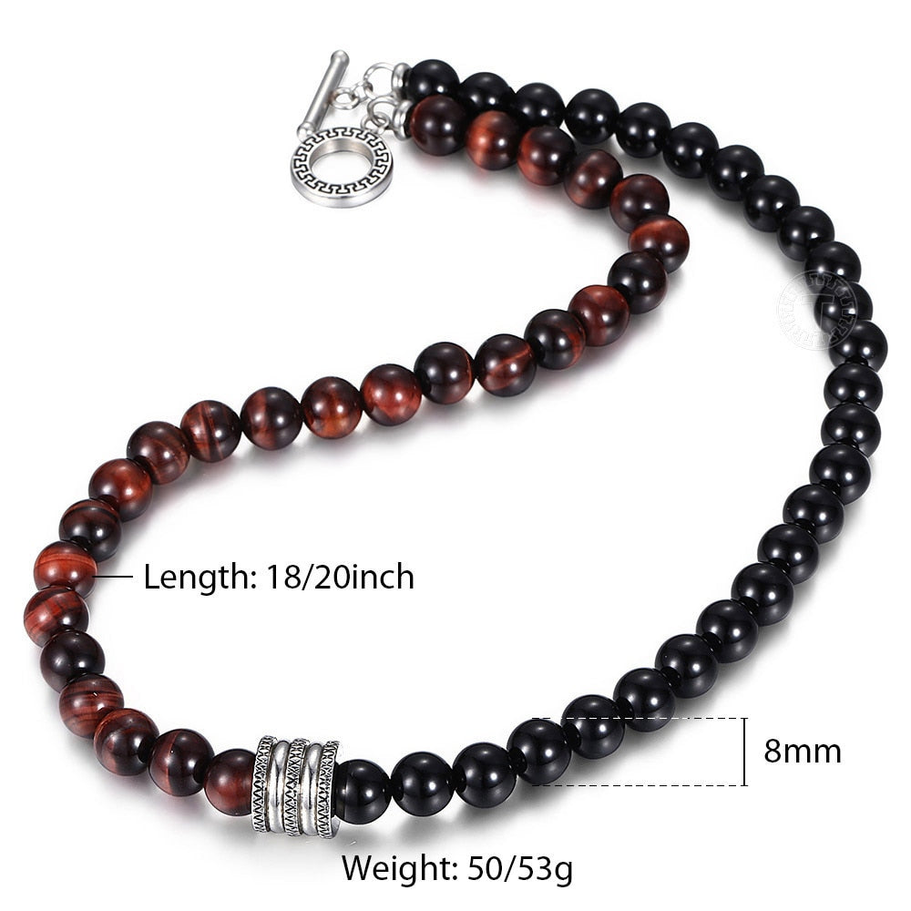 8mm Natural Stone Tiger Eyes Lava Bead Necklace For Men 18/20inch