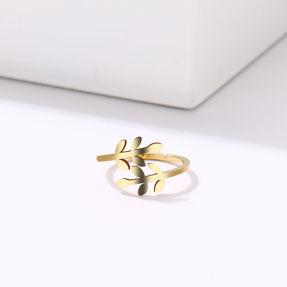 Stainless Steel Ring Simple Leaf For Women Ring Gold Silver