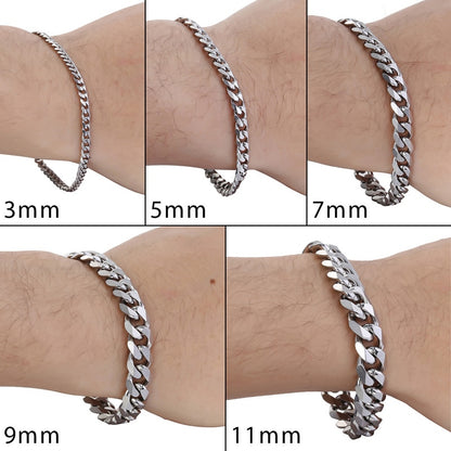 Men's Stainless Steel Curb Cuban Link Chain Black Gold Silver Color Bracelet