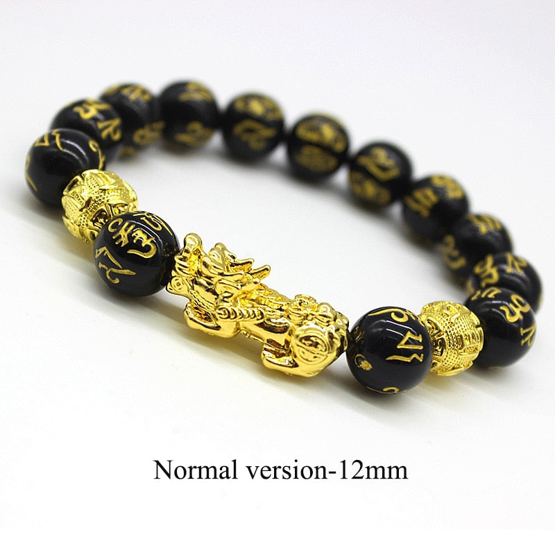 Obsidian Stone Beads Pi Xie Black Wealth Feng Shui Bracelets for Women Men
