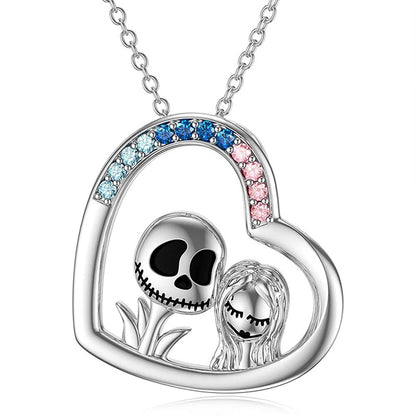 Nightmare Halloween Necklace Gifts Sterling Silver Jack Infinity Heart Pendant Necklace Crystal Zircon Heart Necklaces