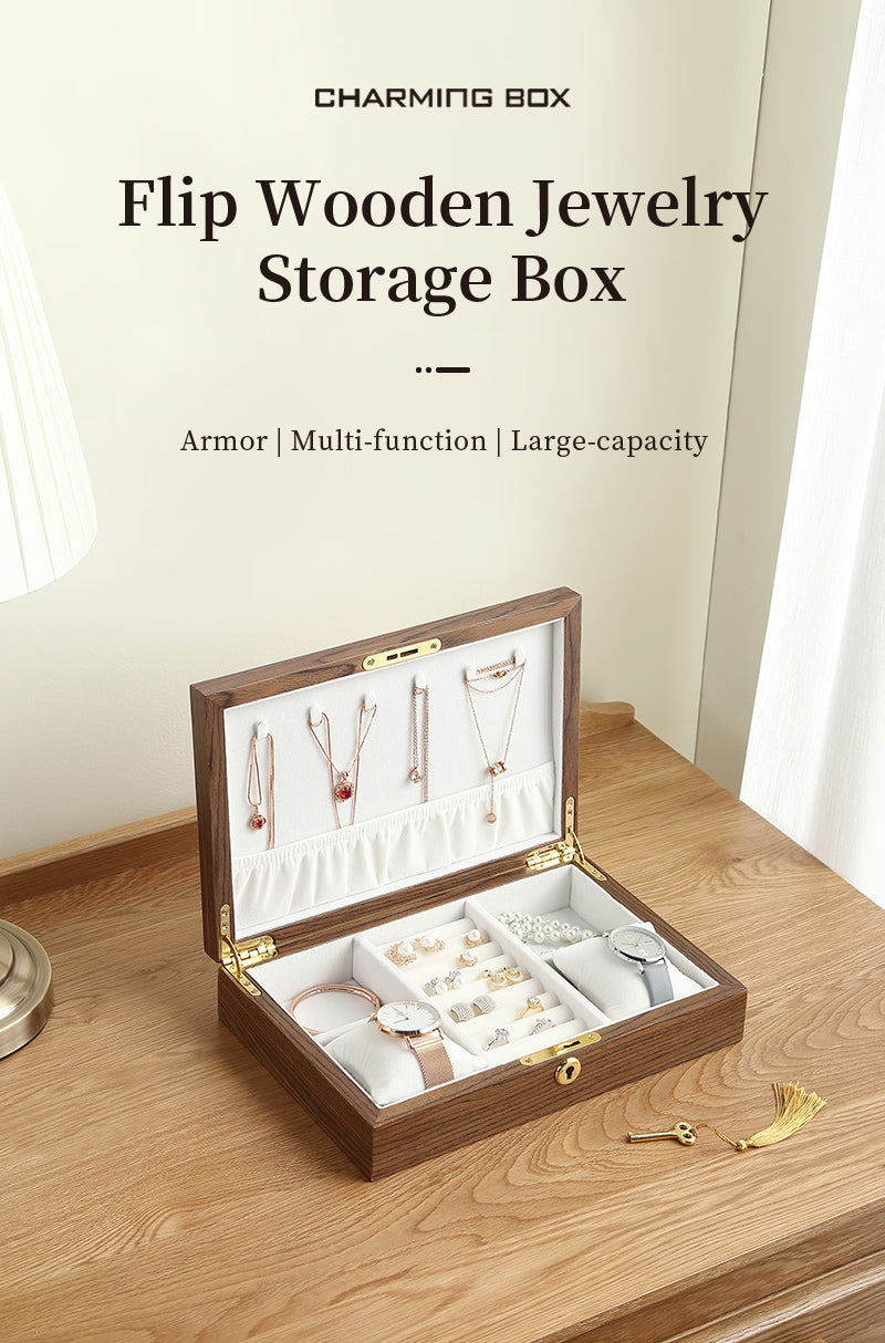 Classic Wooden Flip Jewelry Organizer Box Jewelry Storage United States