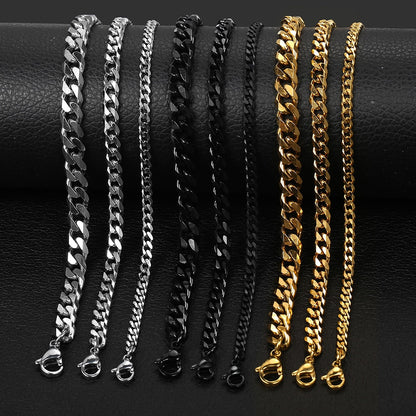 Men's Stainless Steel Curb Cuban Link Chain Black Gold Silver Color Bracelet