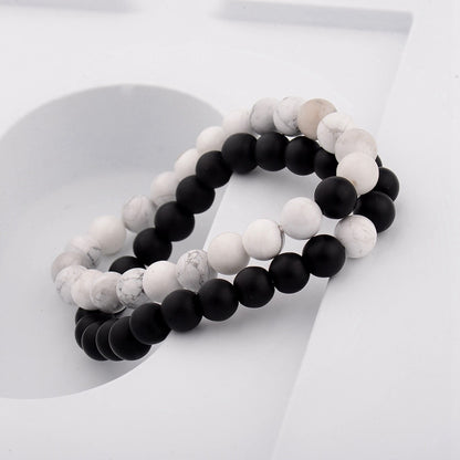 2PCS/Set Distance Bracelet For Women Men Natural Stone Yoga Energy Beaded Couple Stretch Bracelets 8MM