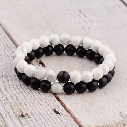 2PCS/Set Distance Bracelet For Women Men Natural Stone Yoga Energy Beaded Couple Stretch Bracelets 8MM