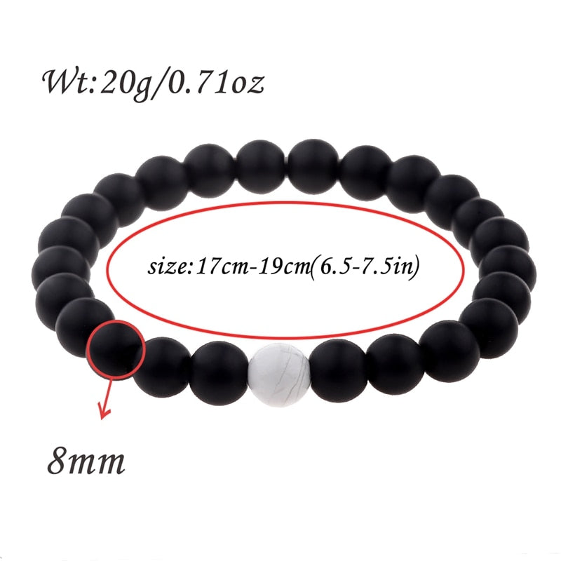 2PCS/Set Distance Bracelet For Women Men Natural Stone Yoga Energy Beaded Couple Stretch Bracelets 8MM