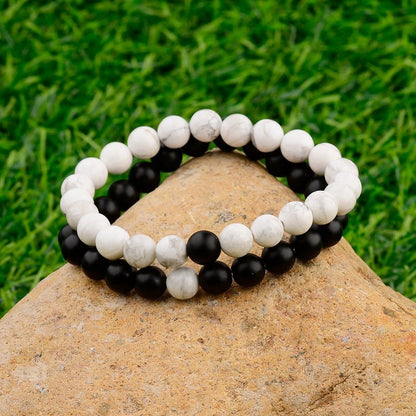 2PCS/Set Distance Bracelet For Women Men Natural Stone Yoga Energy Beaded Couple Stretch Bracelets 8MM