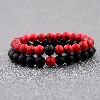 2PCS/Set Distance Bracelet For Women Men Natural Stone Yoga Energy Beaded Couple Stretch Bracelets 8MM