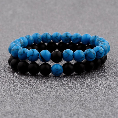 2PCS/Set Distance Bracelet For Women Men Natural Stone Yoga Energy Beaded Couple Stretch Bracelets 8MM