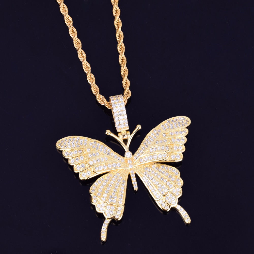 Iced Out AAA Cubic Zirconia Butterfly Necklace and Pendant For Women