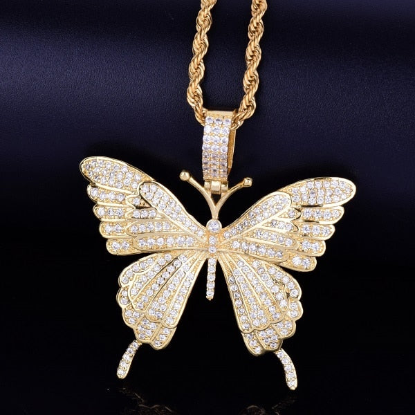 Iced Out AAA Cubic Zirconia Butterfly Necklace and Pendant For Women