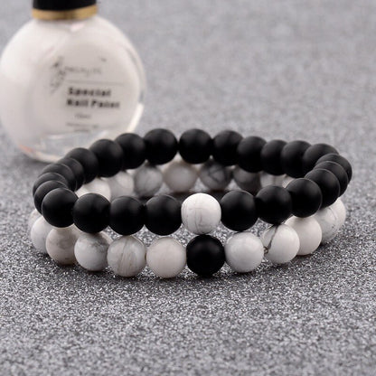 2PCS/Set Distance Bracelet For Women Men Natural Stone Yoga Energy Beaded Couple Stretch Bracelets 8MM