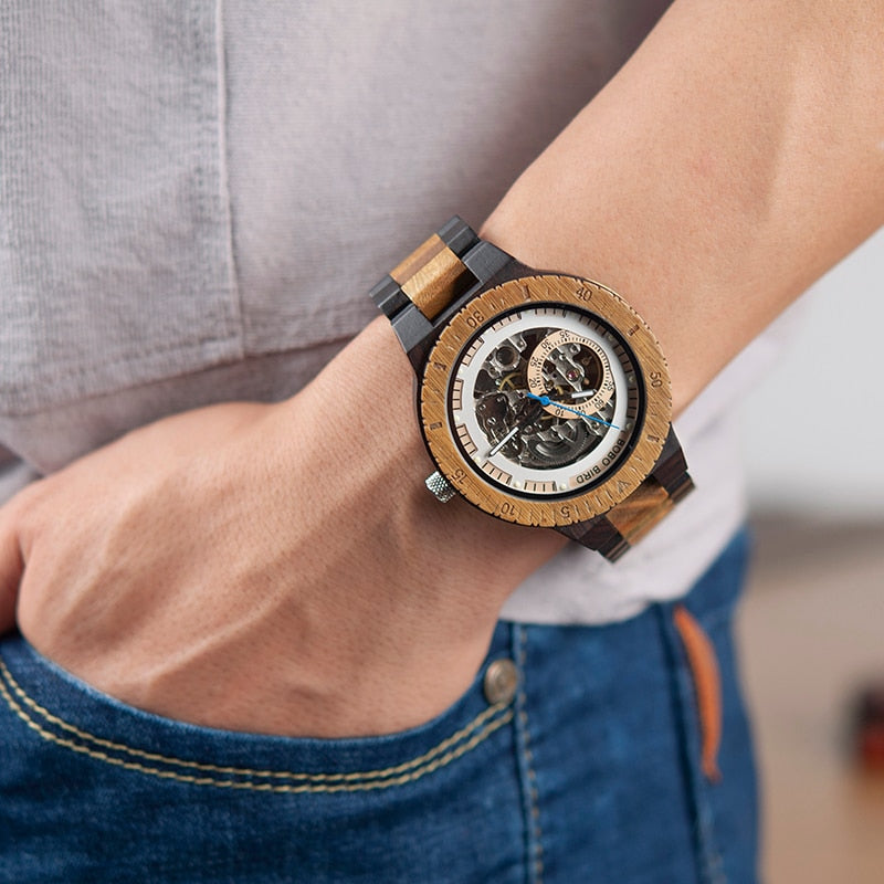 BOBO BIRD Men's Automatic Mechanical Wooden Watch Men Luxury Wooden Wristwatch