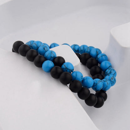 2PCS/Set Distance Bracelet For Women Men Natural Stone Yoga Energy Beaded Couple Stretch Bracelets 8MM