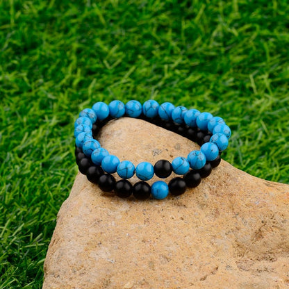 2PCS/Set Distance Bracelet For Women Men Natural Stone Yoga Energy Beaded Couple Stretch Bracelets 8MM