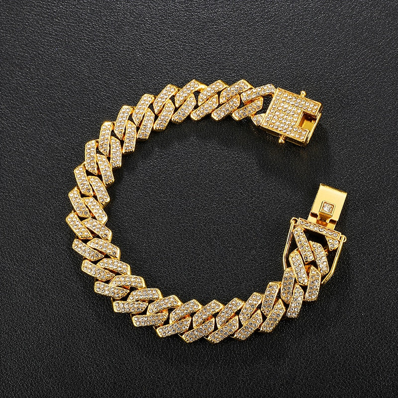 Luxury Men Women Cuban Chain Iced Out Bracelet With Rhinestone Zircon