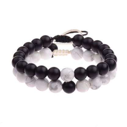 2PCS/Set Distance Bracelet For Women Men Natural Stone Yoga Energy Beaded Couple Stretch Bracelets 8MM