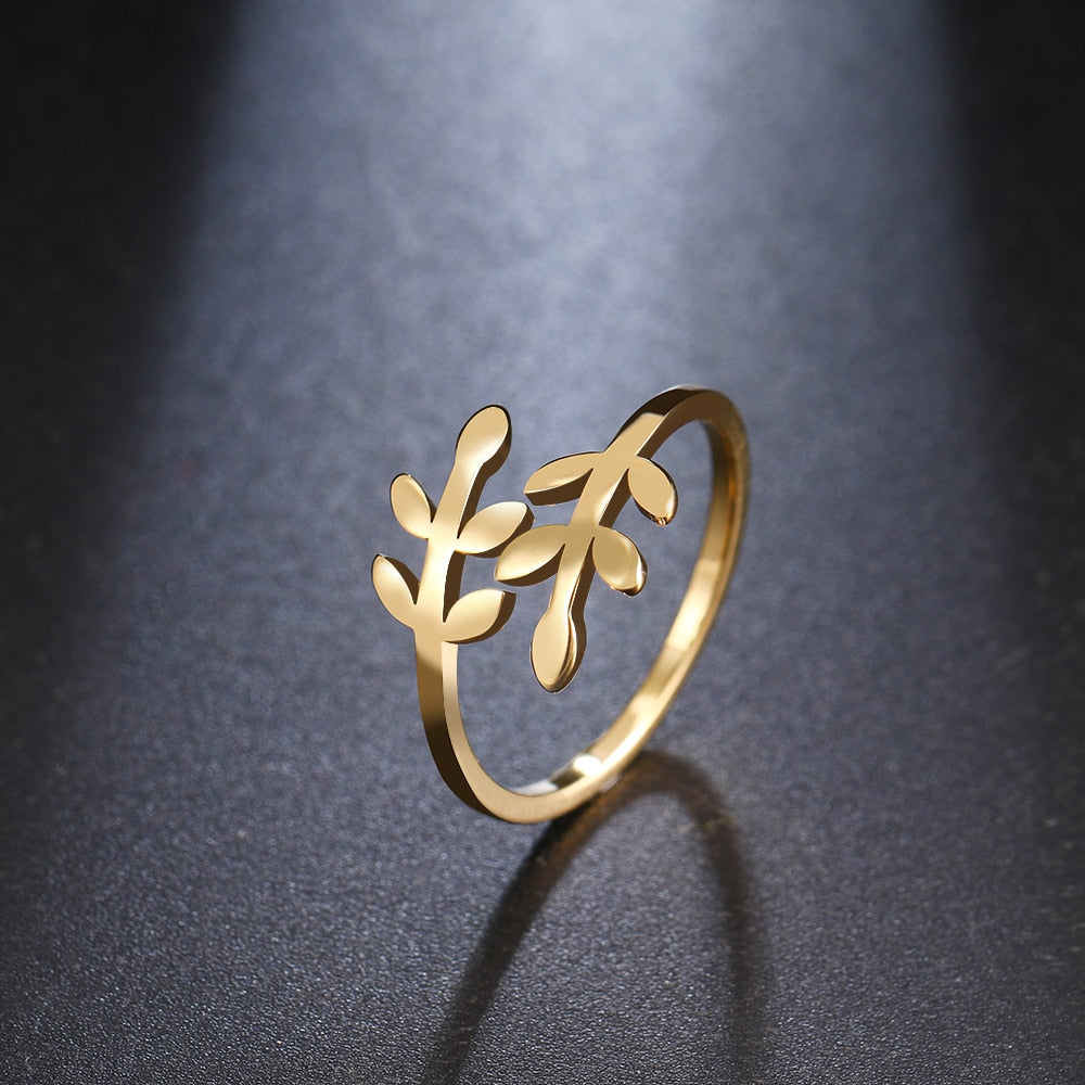 Stainless Steel Ring Simple Leaf For Women Ring Gold Silver