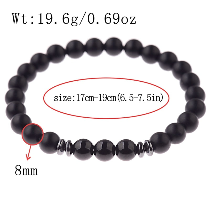 8MM Classic Black Tourmaline Matte Natural Stone Beaded Stretch Bracelets For Men Women Him Her