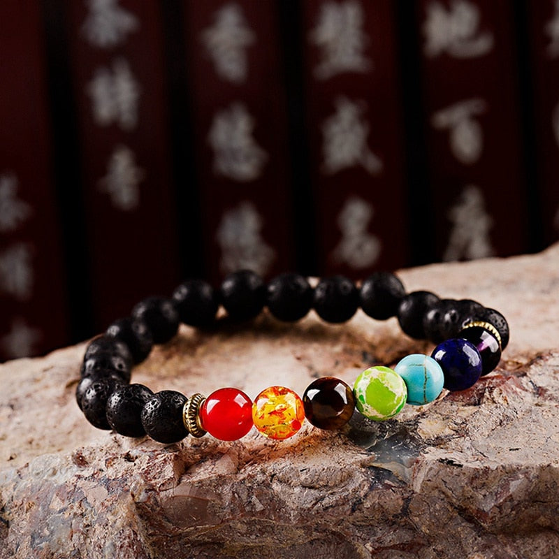 8mm Unisex 7 Chakra Bracelets Lava Stone Healing Beaded Bangle Diffuser Bracelets Balance Yoga Jewelry Gifts for Men Women