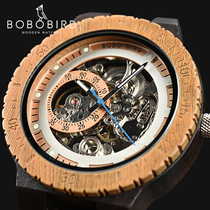 BOBO BIRD Men's Automatic Mechanical Wooden Watch Men Luxury Wooden Wristwatch