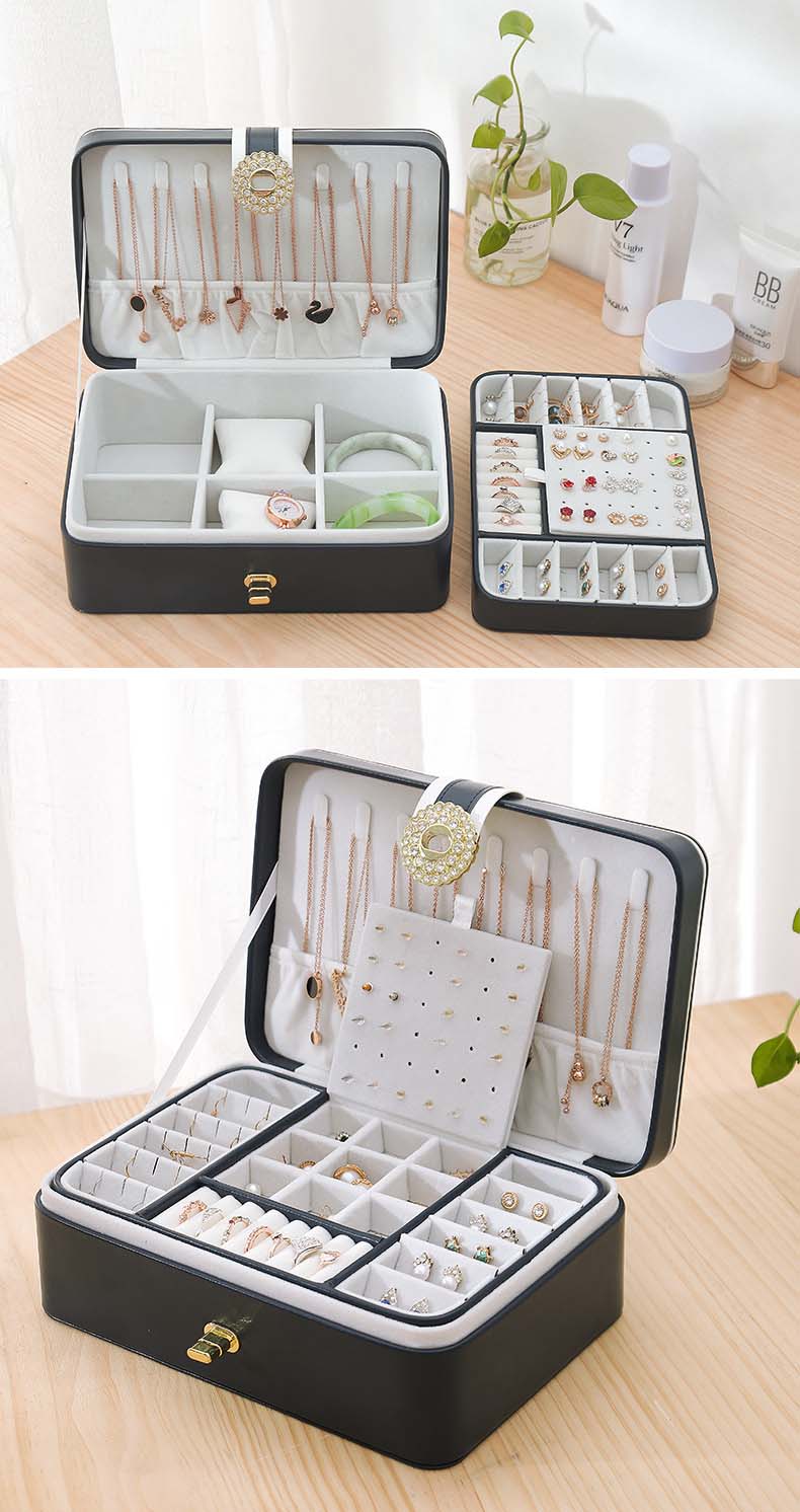 Double Layer Jewelry Box Portable Leather Display Organizer