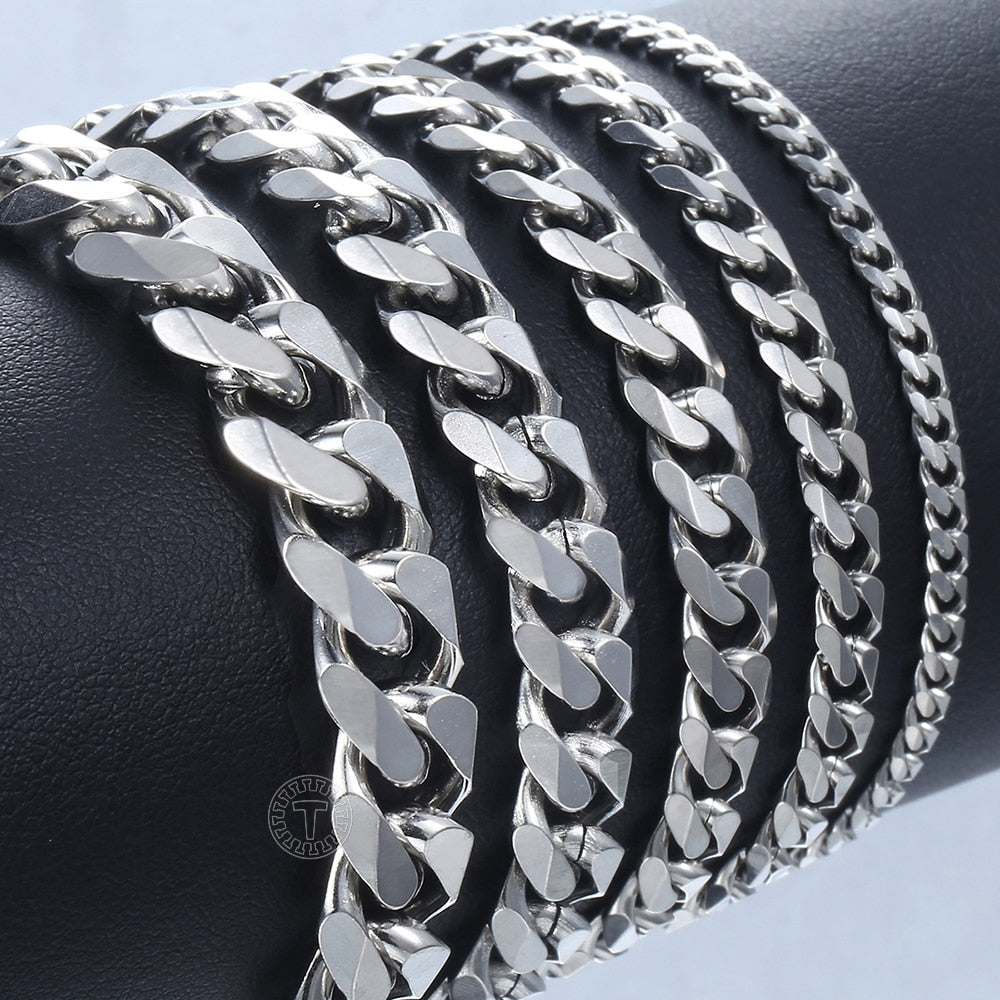 Men's Stainless Steel Curb Cuban Link Chain Black Gold Silver Color Bracelet