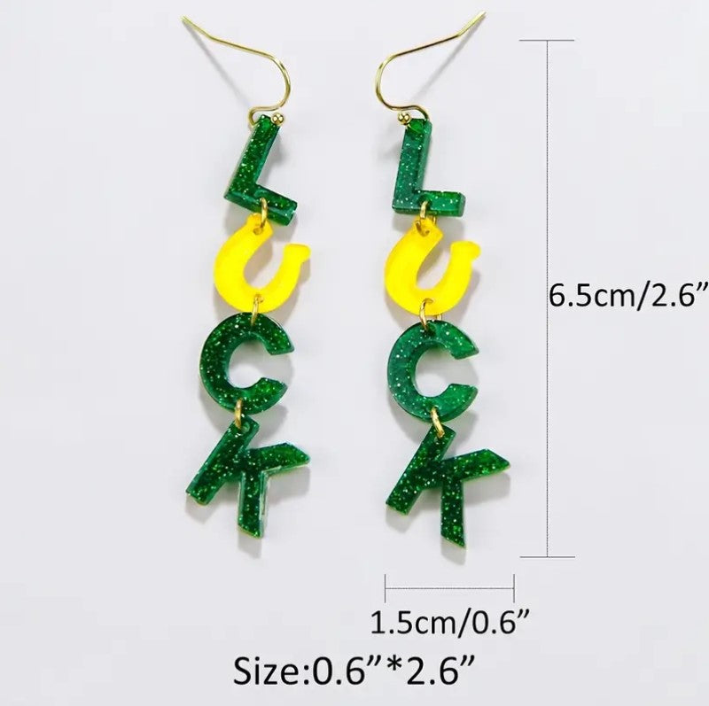 St. Patrick's Day LUCK Acrylic Earrings