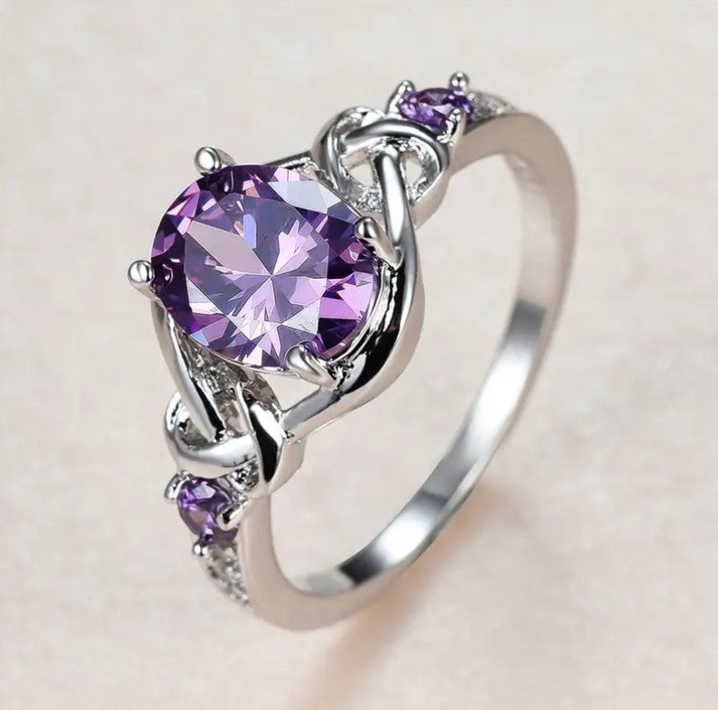 Multi-Gemstone Mystical Oval Purple Zirconia Ring for Women