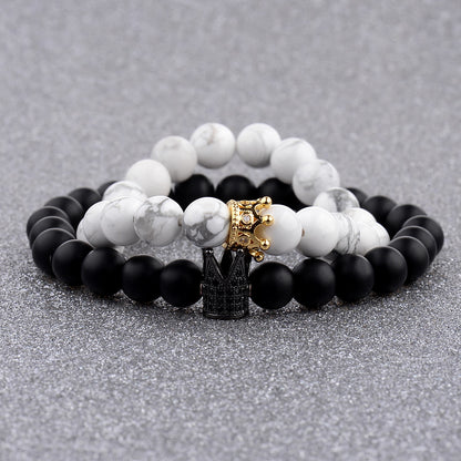 2PCS/Set Distance Bracelet For Women Men Natural Stone Yoga Energy Beaded Couple Stretch Bracelets 8MM