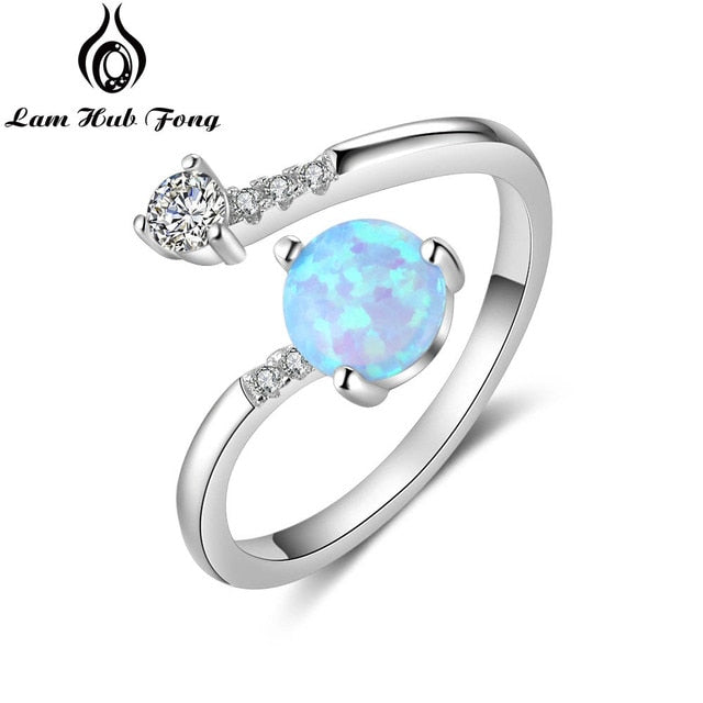 Round Opal Cubic Zirconia Adjustable Wrap Ring for Women
