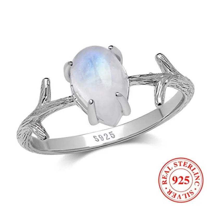 925 Sterling Silver Moonstone Twig Ring for Women