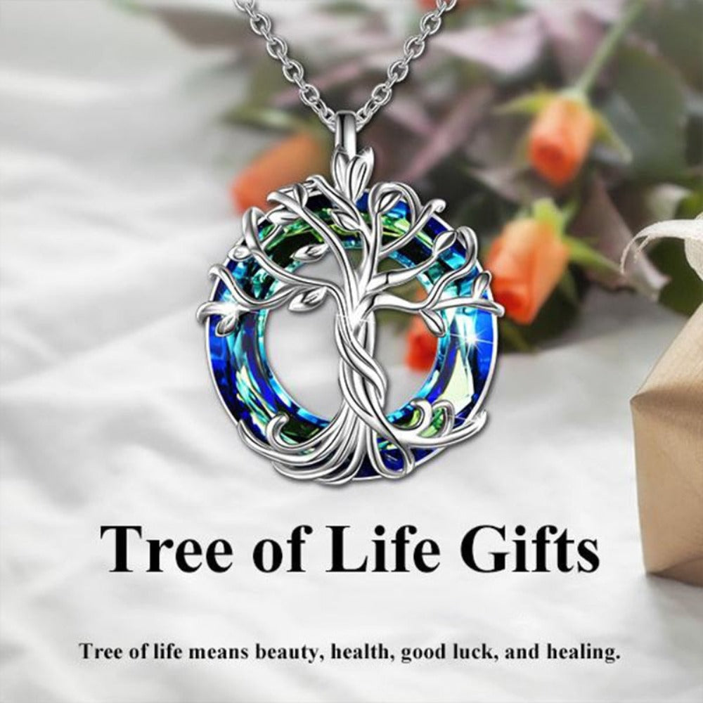 Tree of Life Celtic Family Tree Necklace with Circle Crystal Jewelry Gifts for Women