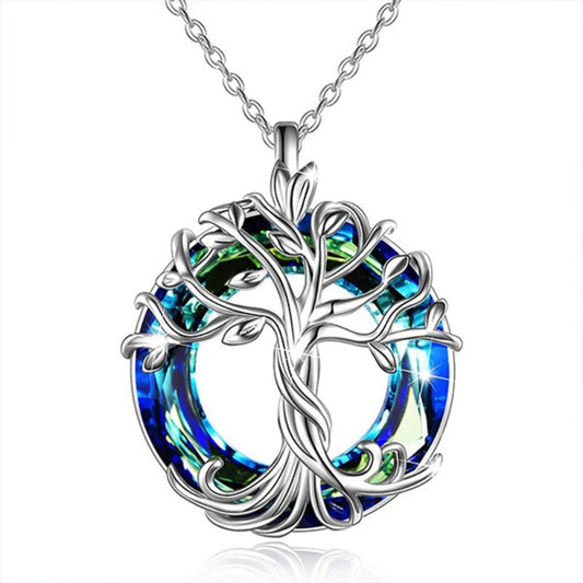 Tree of Life Celtic Family Tree Necklace with Circle Crystal Jewelry Gifts for Women