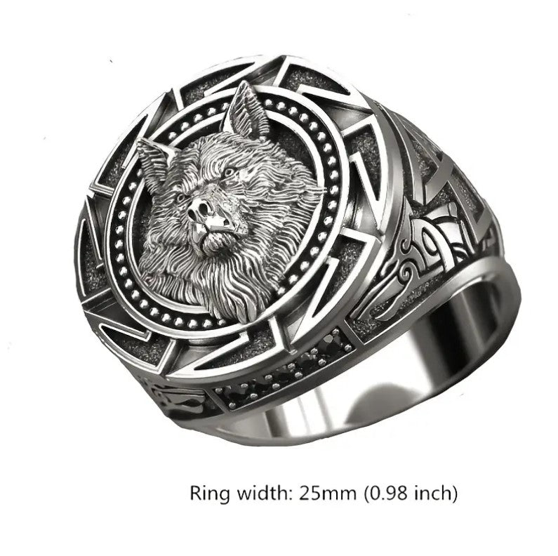 925 Sterling Silver Vintage Men's Ring Wolf Totem Thai Silver Ring