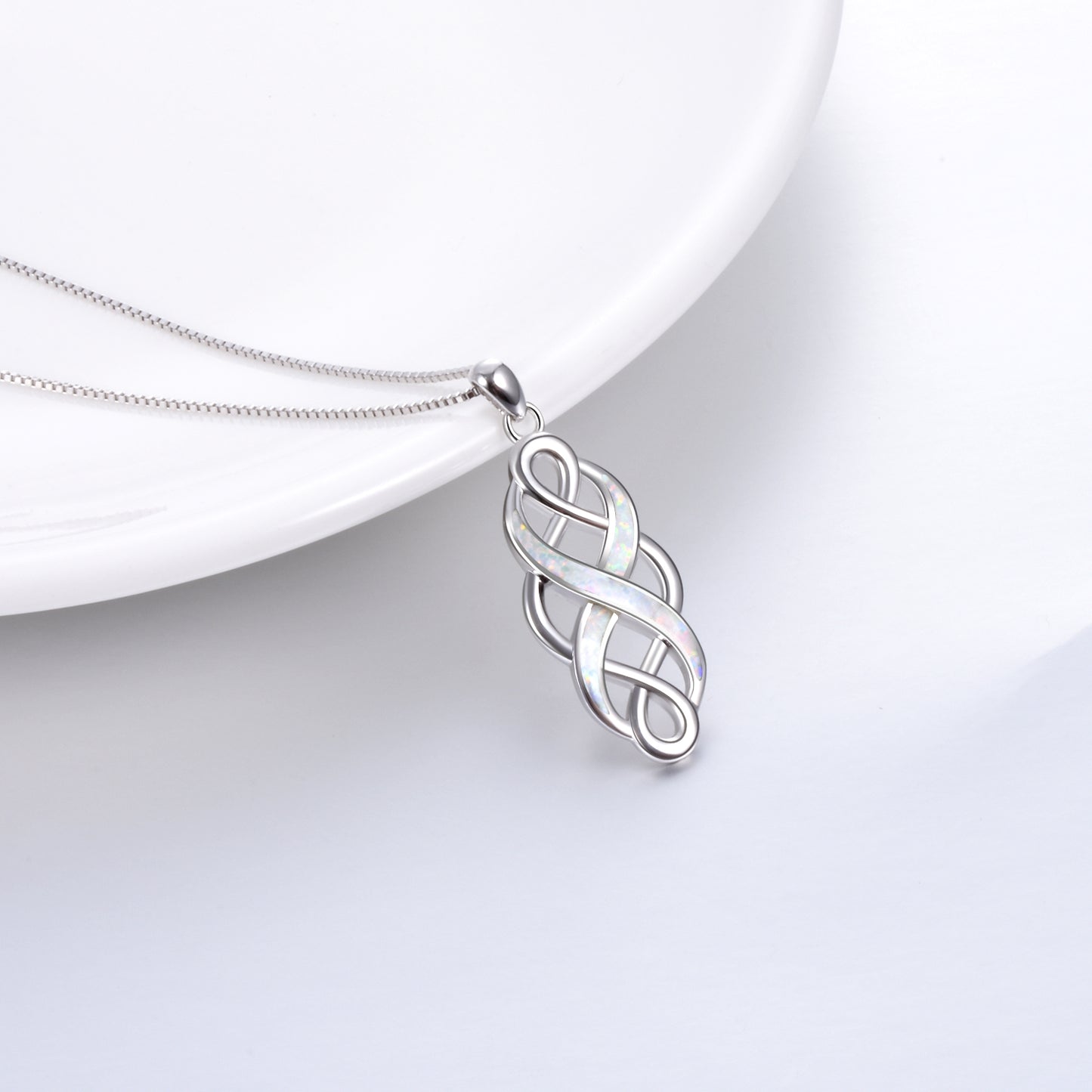 Irish Celtic Knots Sterling Silver Opal Pendant Necklace Infinity Love Necklace