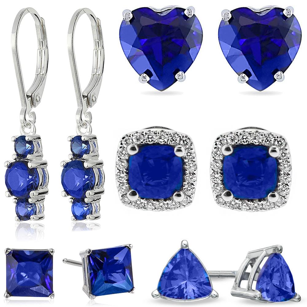 5 Piece Assorted Earring Set Made With  Crystals Comes With Luxe Box - Sapphire