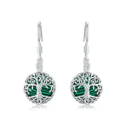 Sterling Silver Tree Of Life Abalone Shell Pendant Earrings For Women