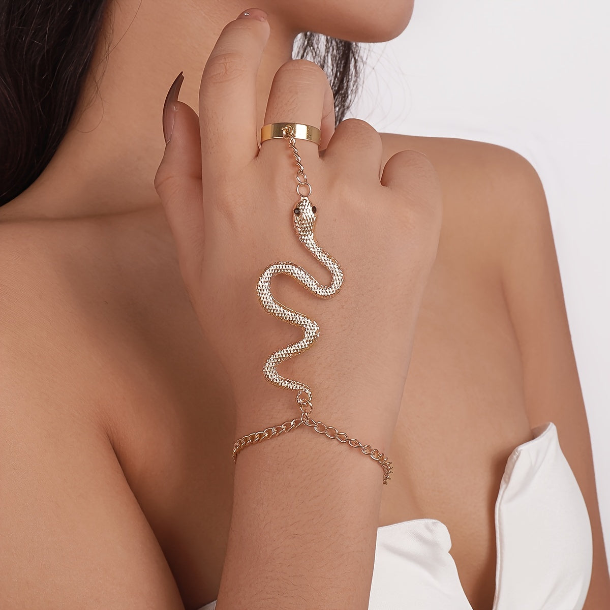 Hand Chain Bracelet Boho Snake Finger Ring Bracelet Slave Chain Hand Harness Bracelet Dainty Bracelet with Open Band Ring for Women Girls Silver Gold