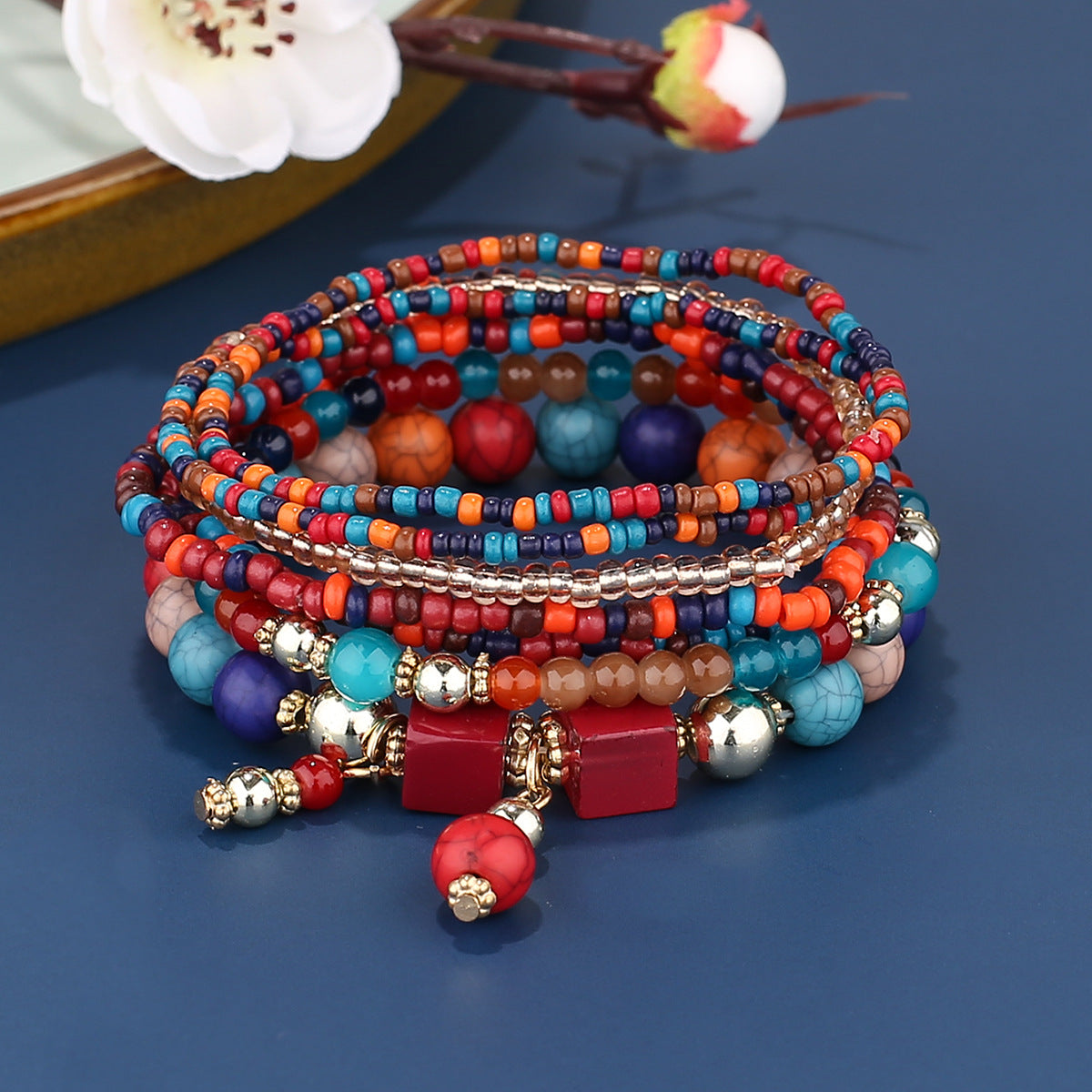 Handmade 8pcs Bohemian Beads Turquoise Charm Bracelet