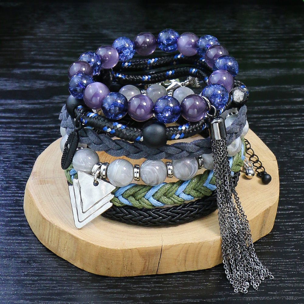 Women's Retro Style 5-Piece Set Beaded Woven Bracelet