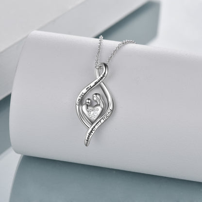 Sterling Silver Mother and Child Necklace Always My Mother Forever My Friend Love Heart Pendant Necklace Jewelry