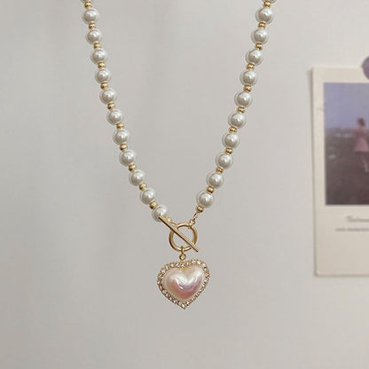 Pearl Necklace Heart Pendant for Women