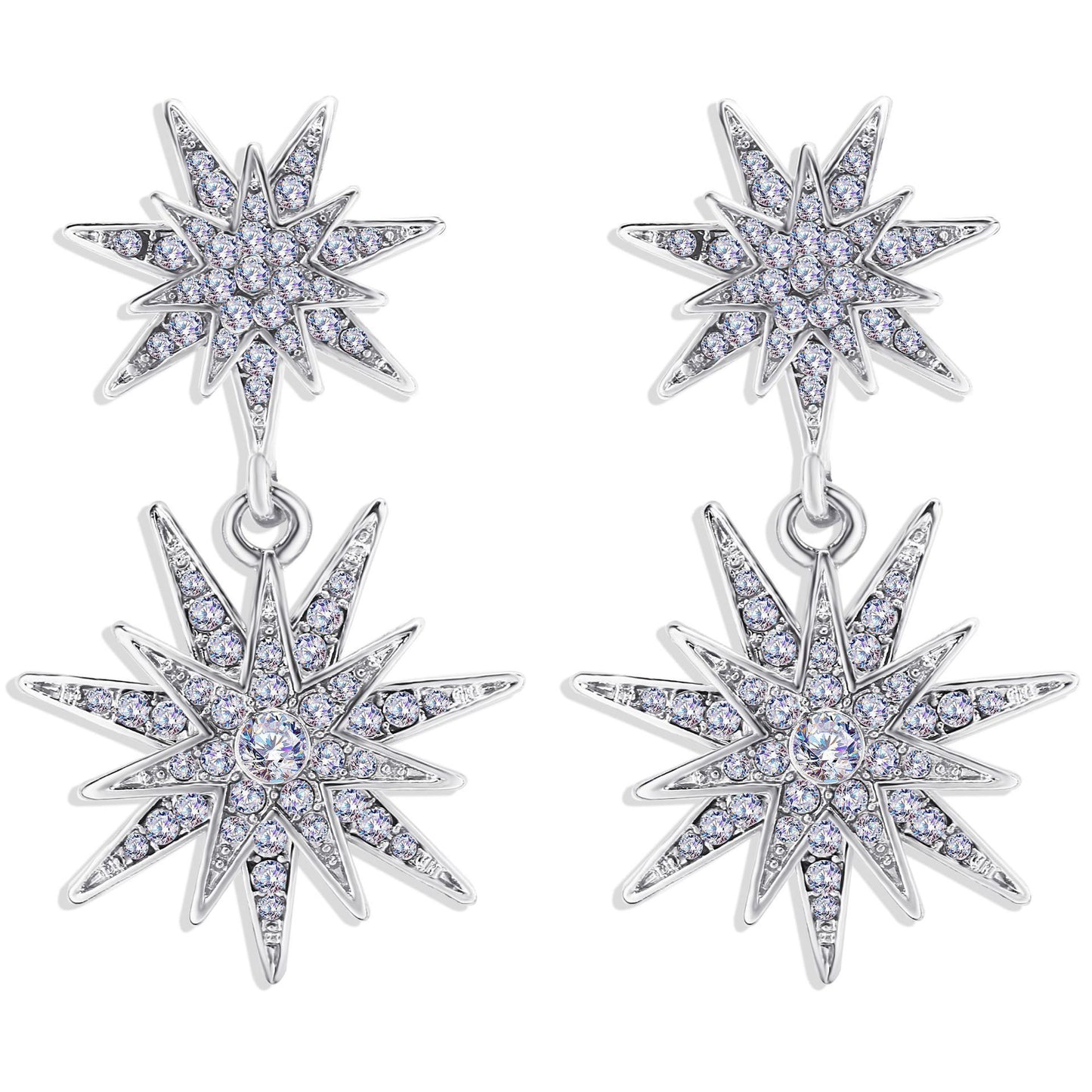 Celestial Star Drop Earring With Austrian Crystals 18K White Gold Plated Earring ITALY Made