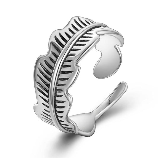 Adjustable Leaf Design Ring Sterling Silver Adjustable Band for Women