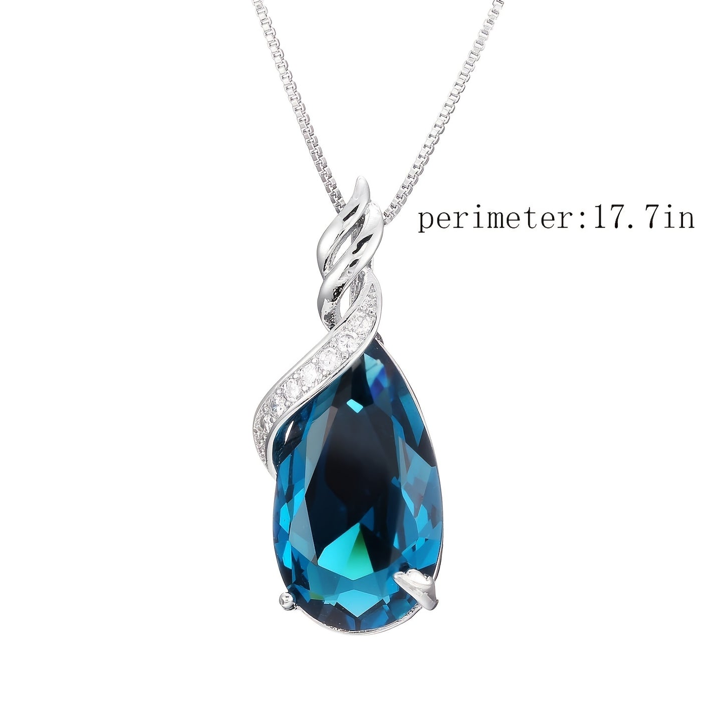 Water Drop Crystal Blue Topaz Pendant Necklace - S925 Sterling Silver