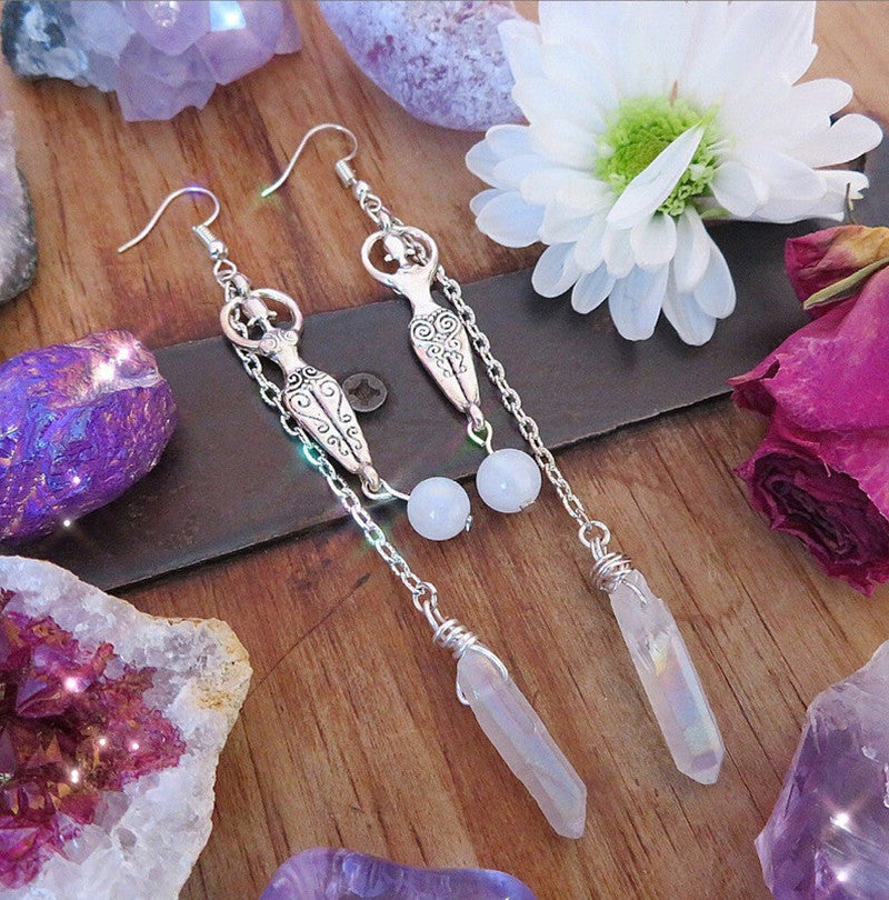 Moonstone And Angel Halo Wrap Earrings For Women