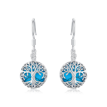 Sterling Silver Tree Of Life Abalone Shell Pendant Earrings For Women